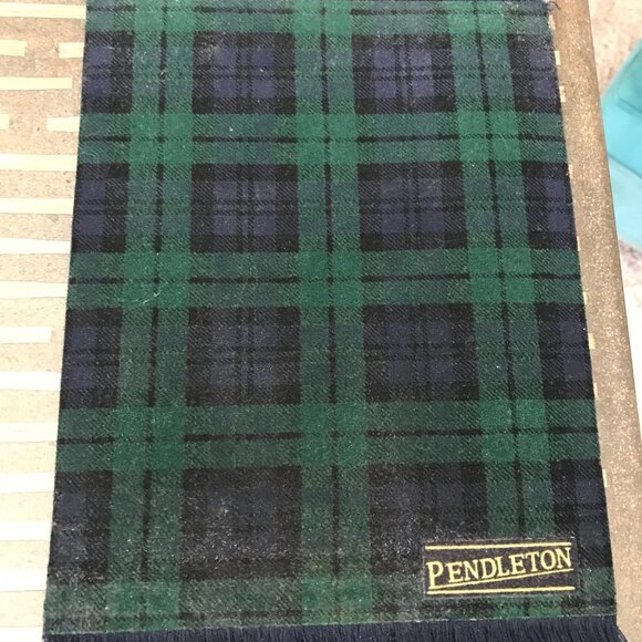 PENDLETON Green & Navy Blue Tartan Plaid Fringed Mouse Rug / Mousepad - Picture 2 of 3